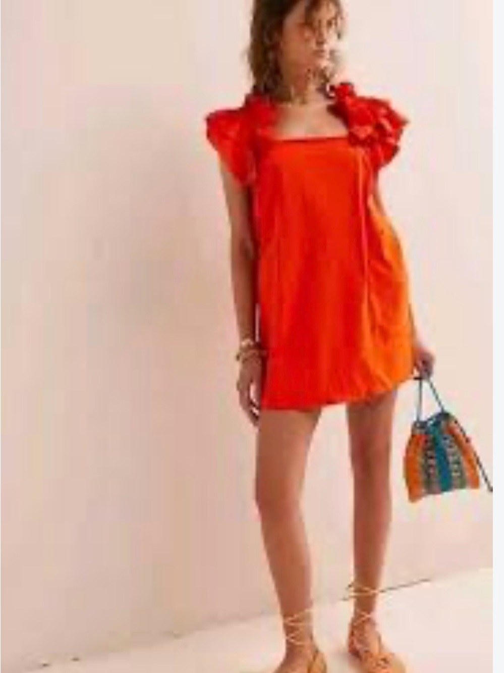 Free People FP Beach Beyond Chic Ruffle Tunic Mini Dress Burnt Orange size M